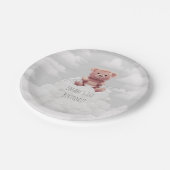 おむつ山の上にかわいいテディベア1歳の誕生日 ペーパープレート (アングル)