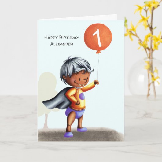 おむつ年齢における最初の誕生日ベビー パーソナライズされた カード (黄色い花)