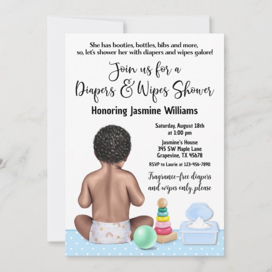 おむつ拭き及び拭き取りベビーシャワー招待状 招待状 (正面)