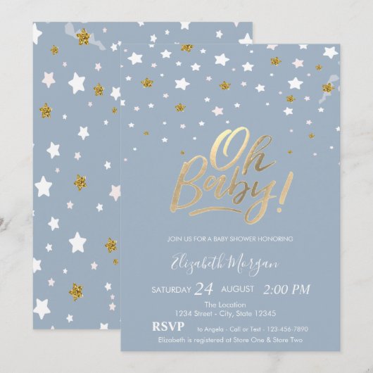 おむつ星のダスティーブルーベビーシャワー 招待状 (正面/裏面)