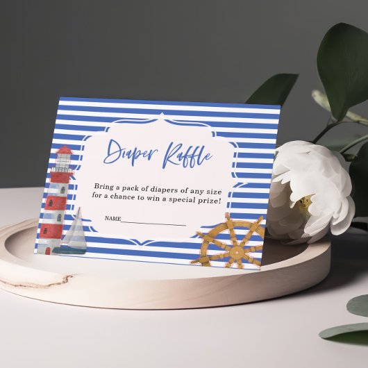 おむつ航海のラッフルブルーボーイベビーシャワーカード エンクロージャーカード