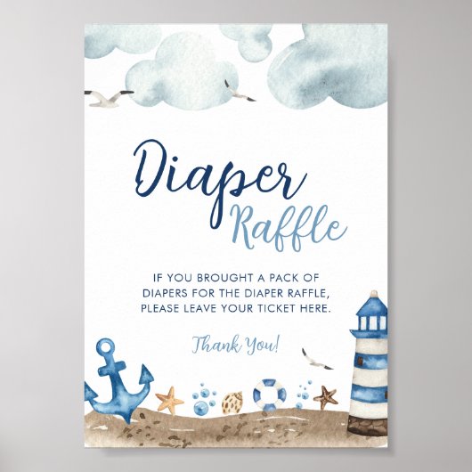 おむつ航海のラッフル赤ちゃんシャワーサイン ポスター (正面)