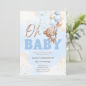 おむつ テディベア 風船 男の子 ベビーシャワー 招待状 (スタンド正面)