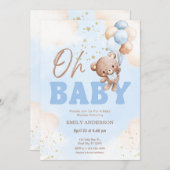 おむつ テディベア 風船 男の子 ベビーシャワー 招待状 (正面/裏面)