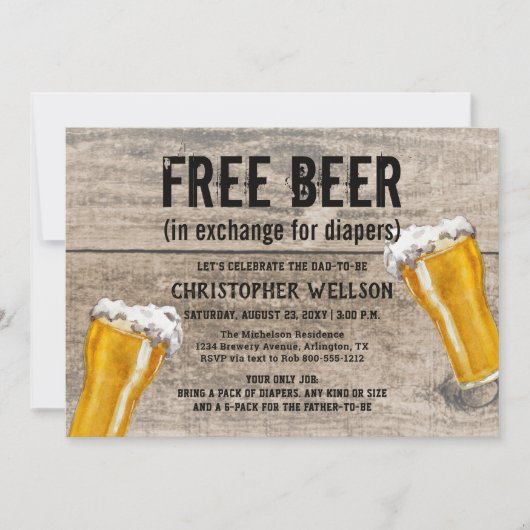 おむつ&ビールパパベビーシャワーパーティー 招待状 (正面)