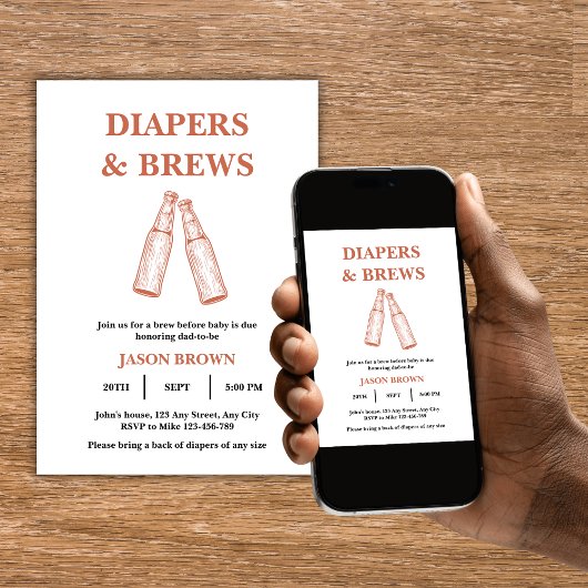 おむつ＆ビールパーティー マン ベイビーシャワー 招待状