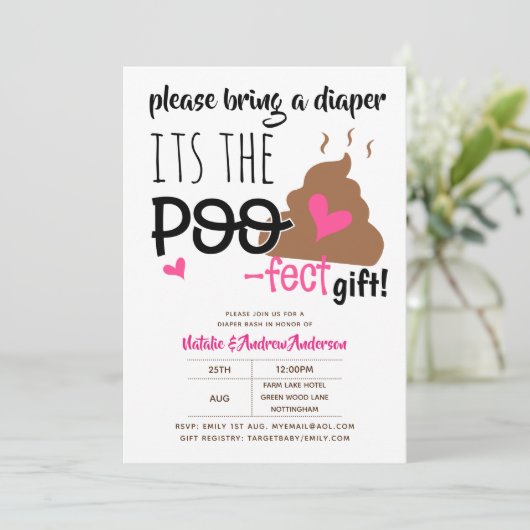 おむつBASH -おもしろいウンチPOOFECT絵文字ベビーシャワー 招待状 (スタンド正面)
