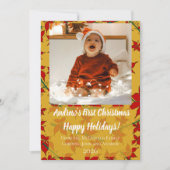 おめでたいゴールドフラワーベイビーの初めてのクリスマスカード 招待状 (正面)