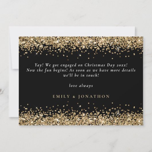 おめでたいニュースを華やかに 新年の新しい冒険 ゴールドグリッターエンゲージメント 案内状 (裏面)
