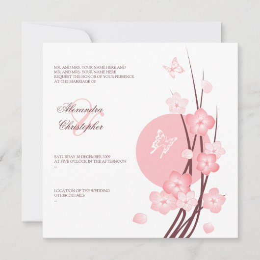 【おめでたいニュース】桜の花と蝶　結婚発表 招待状 (正面)