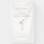 おめでたいピンクのリボン ウェディングシャワーのお客様歓迎 横断幕 (縦)