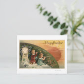 おめでたい新年の子ども吹のトランペット シーズンポストカード (スタンド正面)