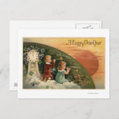 おめでたい新年の子ども吹のトランペット シーズンポストカード (正面/裏面)