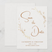 おめでたい日 ゴールドの花の輪郭 招待状 (正面/裏面)