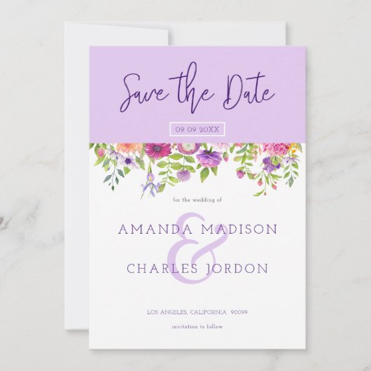 おめでたい日 現代のタイポグラフィー & カラフルな花 招待状 (正面)