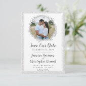 おめでたい日 現代的な植物の葉のシルバーリングを保存 招待状 (スタンド正面)