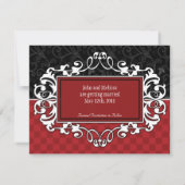 おめでたい日 赤と黒のエレガントなスクロールカスタムを保存 招待状 (裏面)