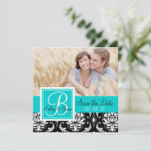 おめでたい日 黒のダマスク モノグラム 名前 ティール セーブザデート (スタンド正面)