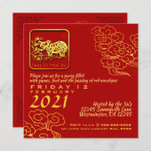 おめでたい雲中国の新年OX 2021 PInv 招待状 (正面/裏面)