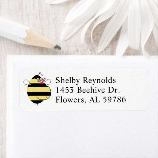 おめでたママBee めがね return address ラベル (インサイチュ)