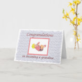 おめでとうおばあちゃんベビーinピンク カード (黄色い花)