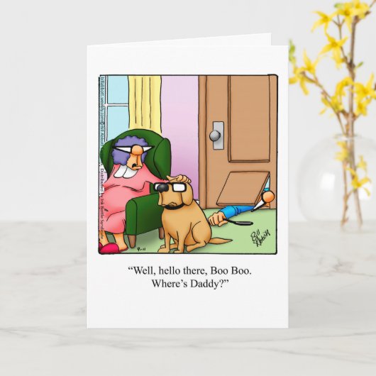 おめでとうおもしろい新しい子犬のグリーティングカード カード (黄色い花)