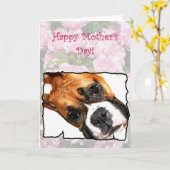 おめでとうお母さんの日のボクサー犬のグリーティングカード カード (黄色い花)
