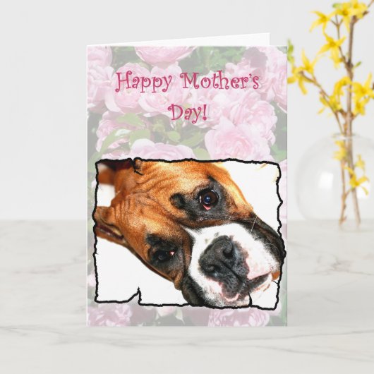 おめでとうお母さんの日のボクサー犬のグリーティングカード カード (黄色い花)
