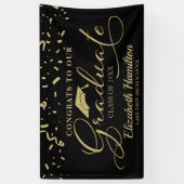 おめでとうから大学院の金ゴールドとブラック 横断幕 (縦)