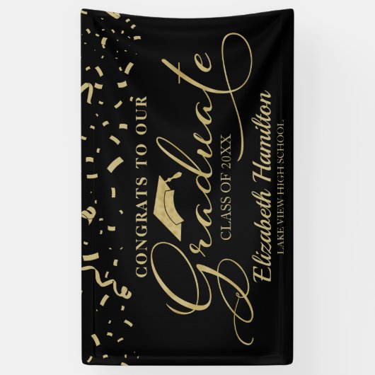 おめでとうから大学院の金ゴールドとブラック 横断幕 (縦)
