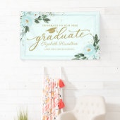 おめでとうから大学院ティール（緑がかった色）フローラのパーティー 横断幕 (インサイチュ)