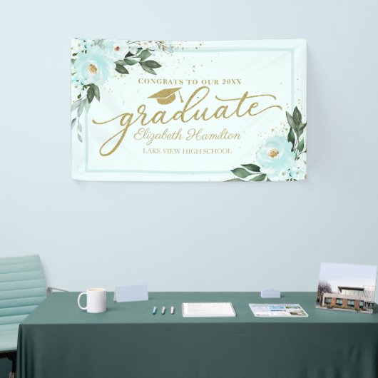 おめでとうから大学院ティール（緑がかった色）フローラのパーティー 横断幕 (トレードショー)