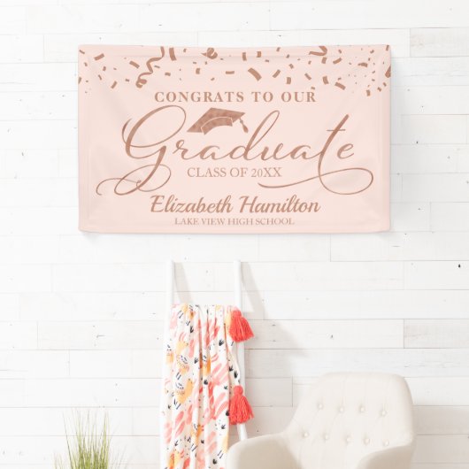 おめでとうから大学院バラ金ゴールドピンク赤面 横断幕 (インサイチュ)