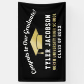 おめでとうから大学院ブラックと金ゴールドへカスタム 横断幕 (縦)