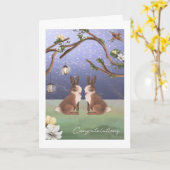 おめでとうかわいいバニーラビットゲイカップル カード (黄色い花)