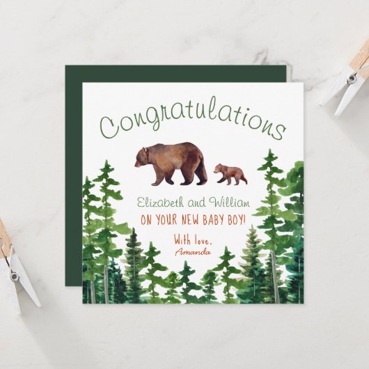 おめでとうかわいいママとベビーベア カード (正面/裏面インサイチュ)