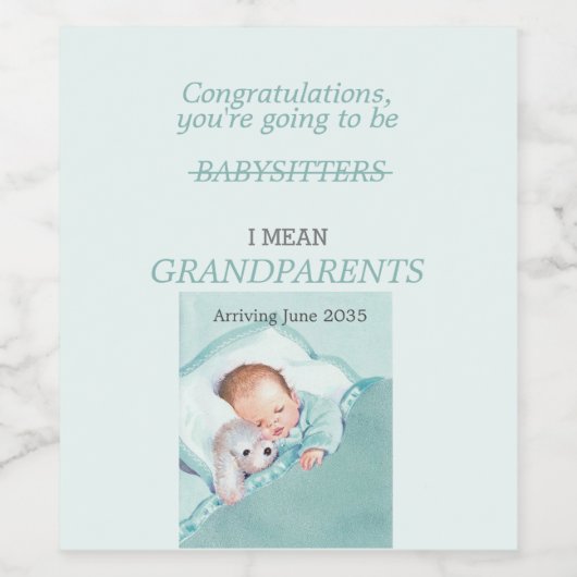 おめでとうがあなたは祖父母になる男の赤ちゃん ワインラベル (シングルラベル)