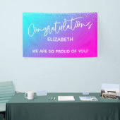 おめでとうございますアクアライトパープル&ピンクグラデーション色 横断幕 (トレードショー)