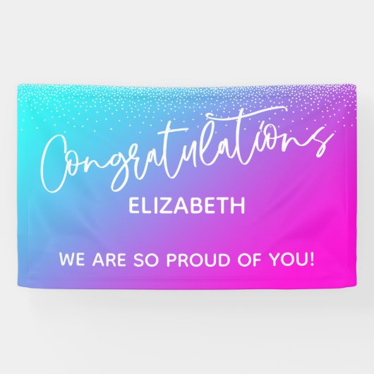 おめでとうございますアクアライトパープル&ピンクグラデーション色 横断幕 (横)