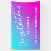 おめでとうございますアクアライトパープル&ピンクグラデーション色 横断幕 (縦)