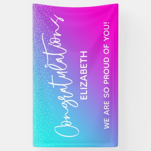 おめでとうございますアクアライトパープル&ピンクグラデーション色 横断幕 (縦)