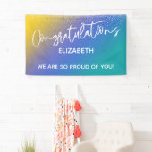 おめでとうございますイエローブルー&ティール(緑がかった色) グラデーション 横断幕 (インサイチュ)