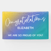 おめでとうございますイエローブルー&ティール（緑がかった色） グラデーション 横断幕 (横)