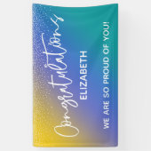 おめでとうございますイエローブルー&ティール(緑がかった色) グラデーション 横断幕 (縦)