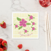 おめでとうございますイエロー格子状ピンクフローラ スタンダードカクテルナプキン (インサイチュ)