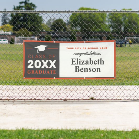 おめでとうございますカスタム大学院バナーオレンジグレー 横断幕 (インサイチュ)