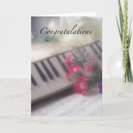 おめでとうございますキーボード、花 カード (正面)