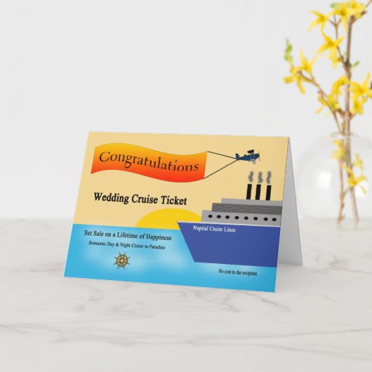 おめでとうございますクルーズ結婚船のグリーティングカード カード (黄色い花)