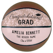 おめでとうございますグレードピンクオーナメント卒業 バスケットボール (正面)