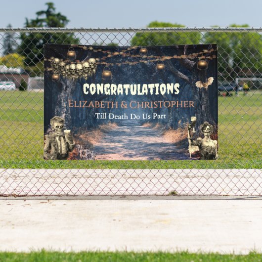 おめでとうございますゴシックのゾンビハロウィン結婚ズ 横断幕 (インサイチュ)